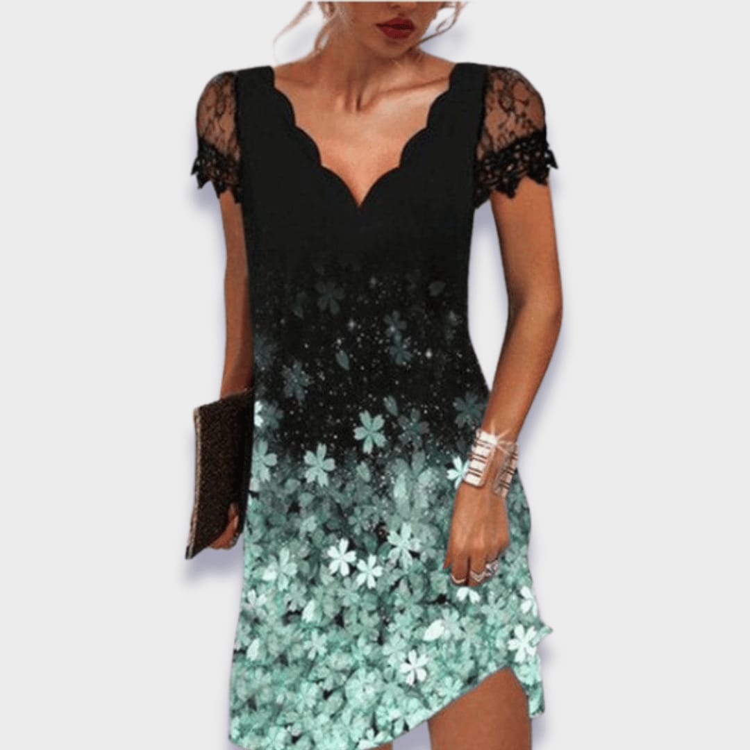 Marlow Scalloped V-Neck Lace Sleeve Shift Dress