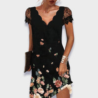 Marlow Scalloped V-Neck Lace Sleeve Shift Dress
