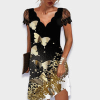Marlow Scalloped V-Neck Lace Sleeve Shift Dress