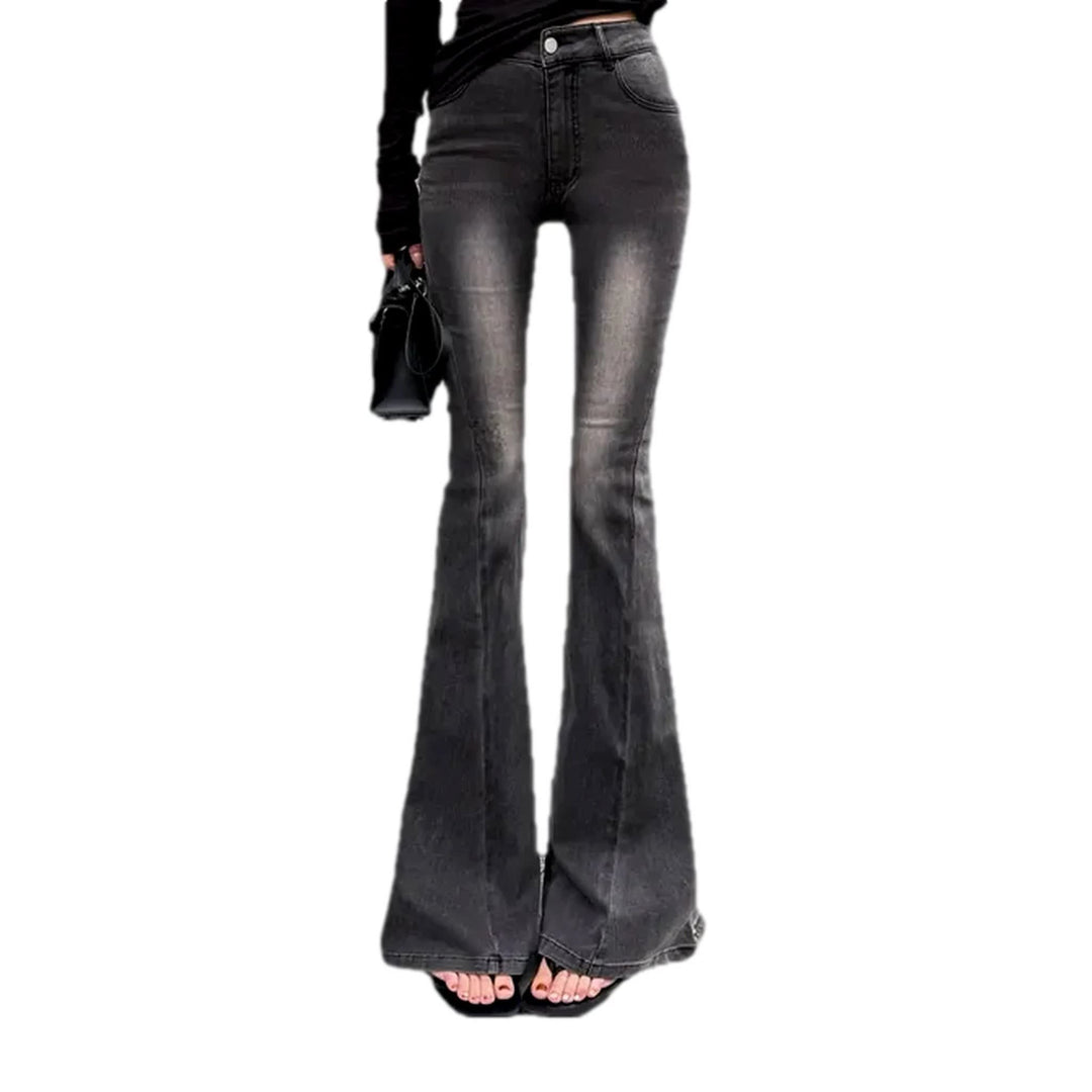 Helena High Waisted Washed Black Flared Jeans