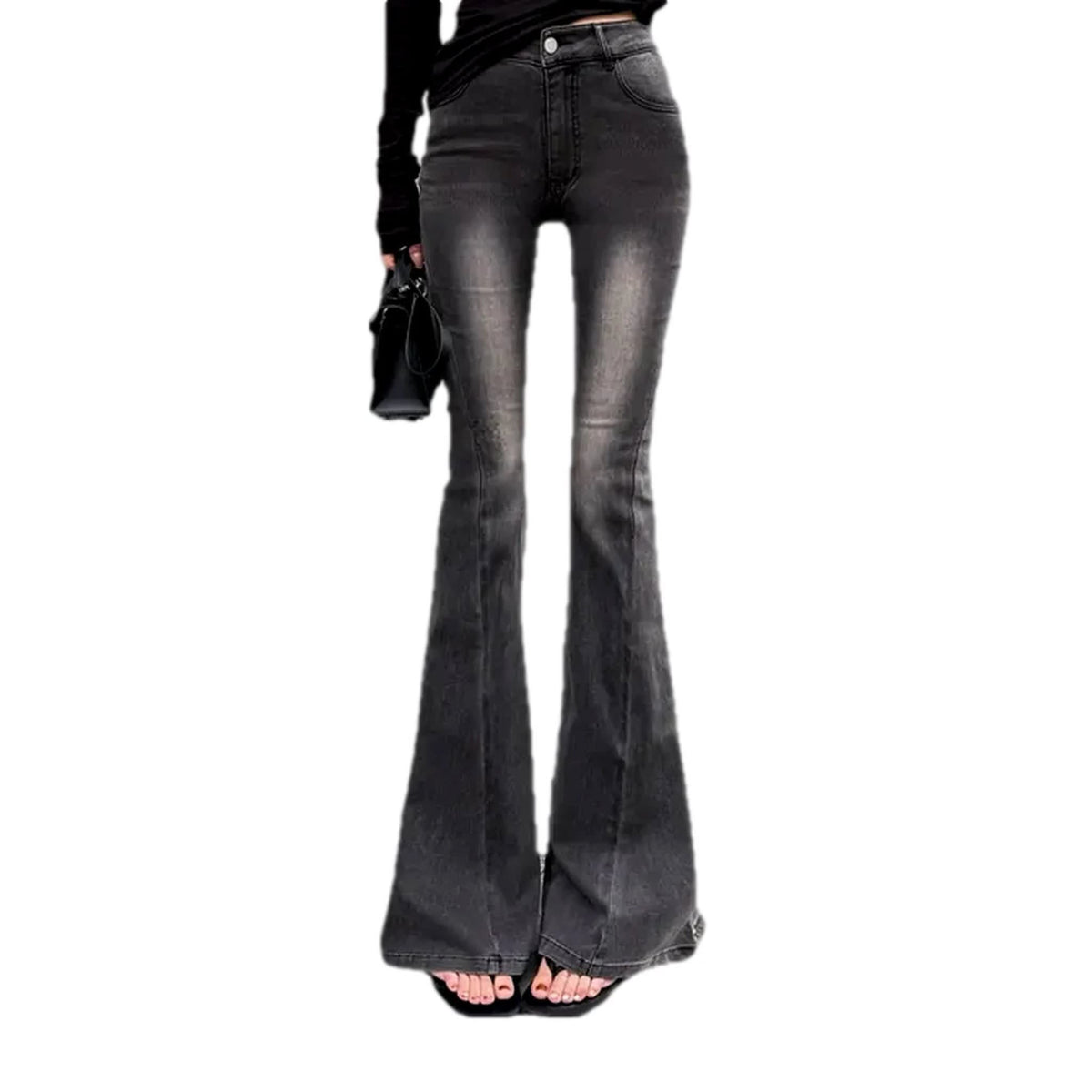 Helena High Waisted Washed Black Flared Jeans_2