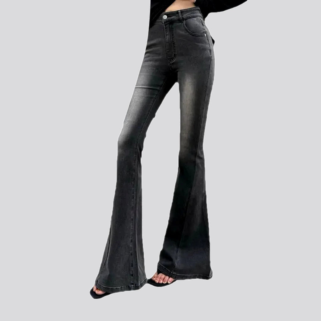 Helena High Waisted Washed Black Flared Jeans