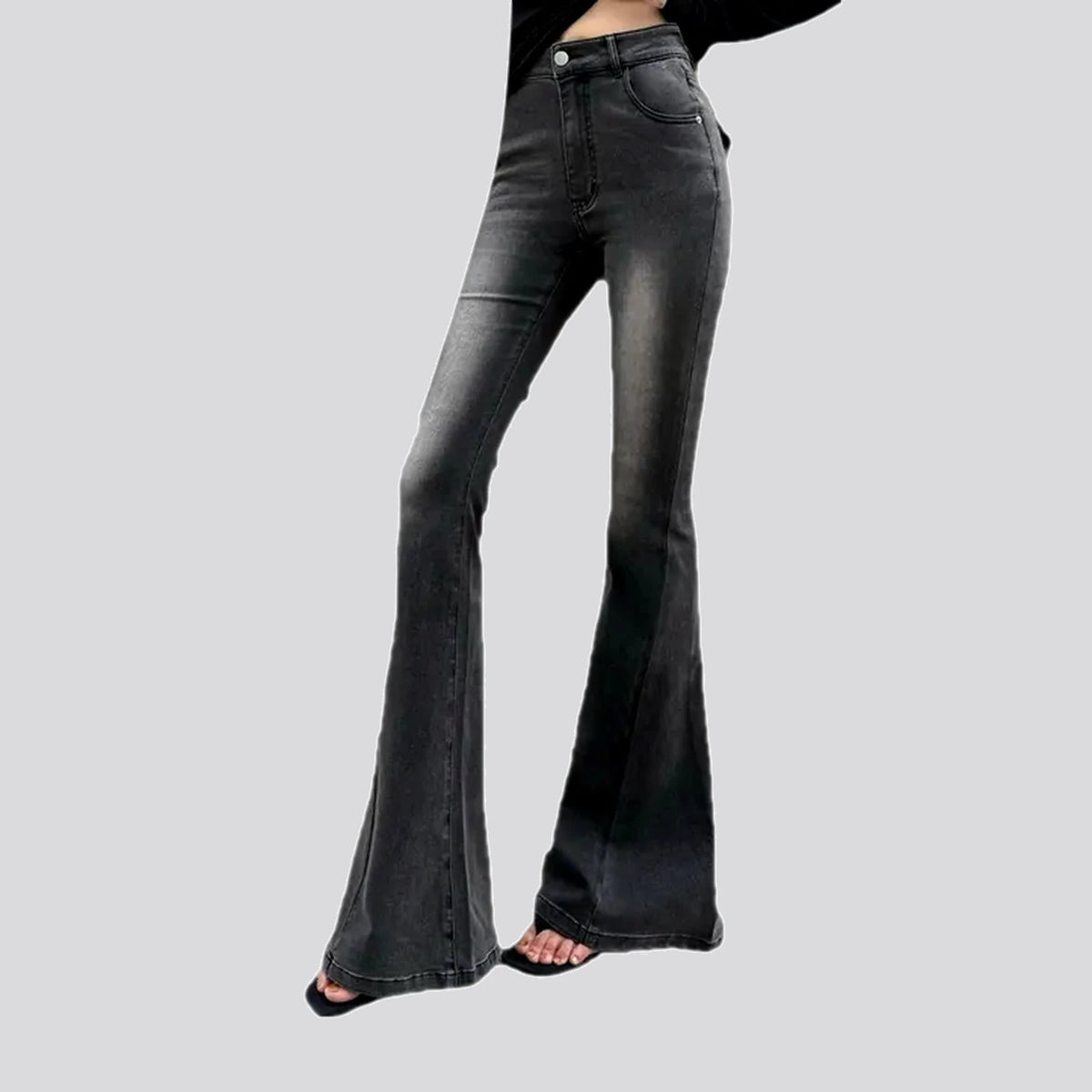 Helena High Waisted Washed Black Flared Jeans_5