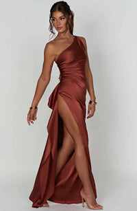 Saffron One Shoulder Satin Maxi Dress