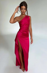 Saffron One Shoulder Satin Maxi Dress