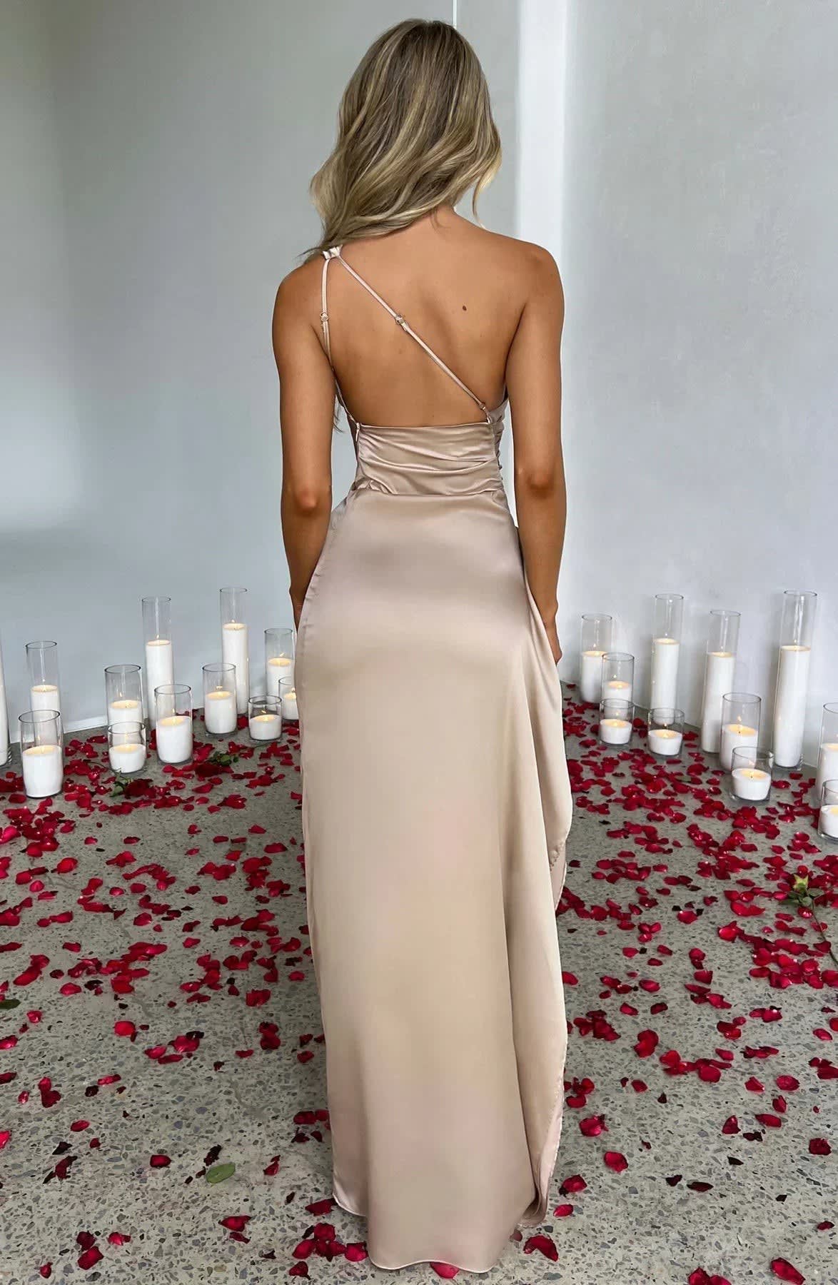 Saffron One Shoulder Satin Maxi Dress
