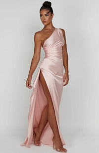 Saffron One Shoulder Satin Maxi Dress