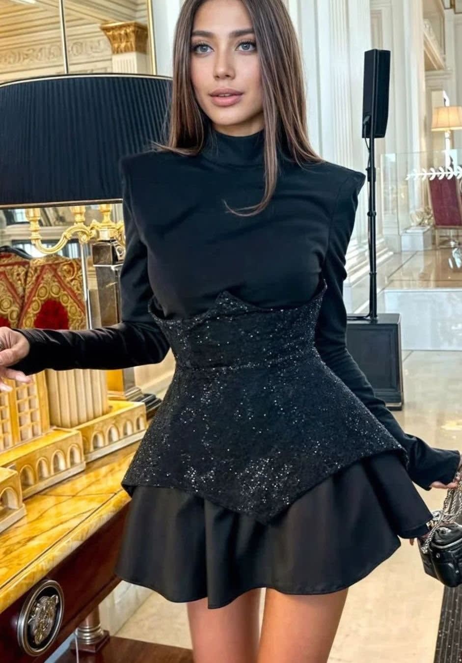 Hayley Sequin Peplum Long Sleeve Cocktail Mini Dress_4