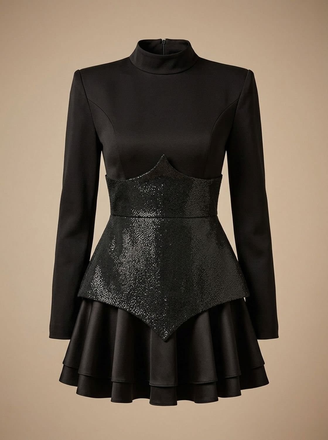 Hayley Sequin Peplum Long Sleeve Cocktail Mini Dress