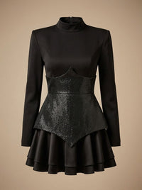Hayley Sequin Peplum Long Sleeve Cocktail Mini Dress