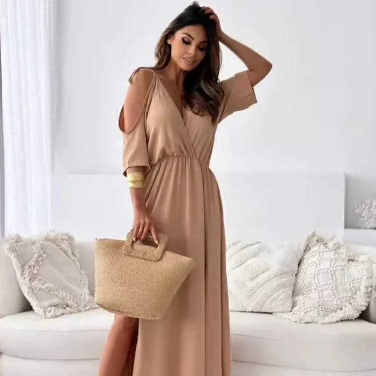 Roxanne Cold Shoulder V-Neck Wrap Maxi Dress