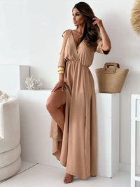 Roxanne Cold Shoulder V-Neck Wrap Maxi Dress