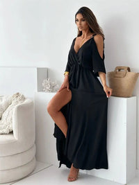 Roxanne Cold Shoulder V-Neck Wrap Maxi Dress