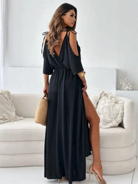Roxanne Cold Shoulder V-Neck Wrap Maxi Dress