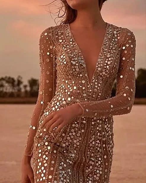 Natasha Long Sleeve Sequin V-Neck Party Mini Dress_2