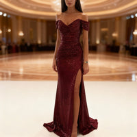 Sierra Sequin Off Shoulder Evening Maxi Dress