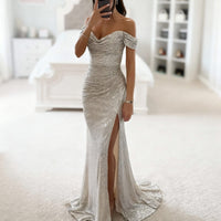 Sierra Sequin Off Shoulder Evening Maxi Dress