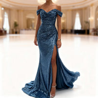 Sierra Sequin Off Shoulder Evening Maxi Dress