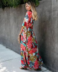 Kylie Wedding Guest Wrap V-Neck Tropical Print Maxi Dress