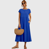Ruth A-Line Short Sleeve Midi Dress with Pockets