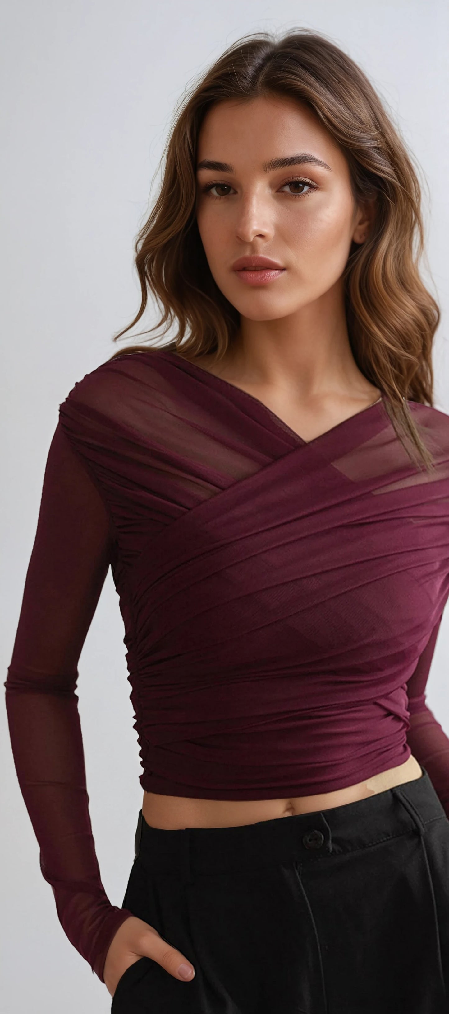 Jinty Ruched Mesh Long Sleeve Top_1