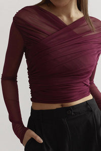 Jinty Ruched Mesh Long Sleeve Top