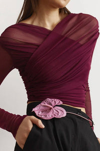 Jinty Ruched Mesh Long Sleeve Top