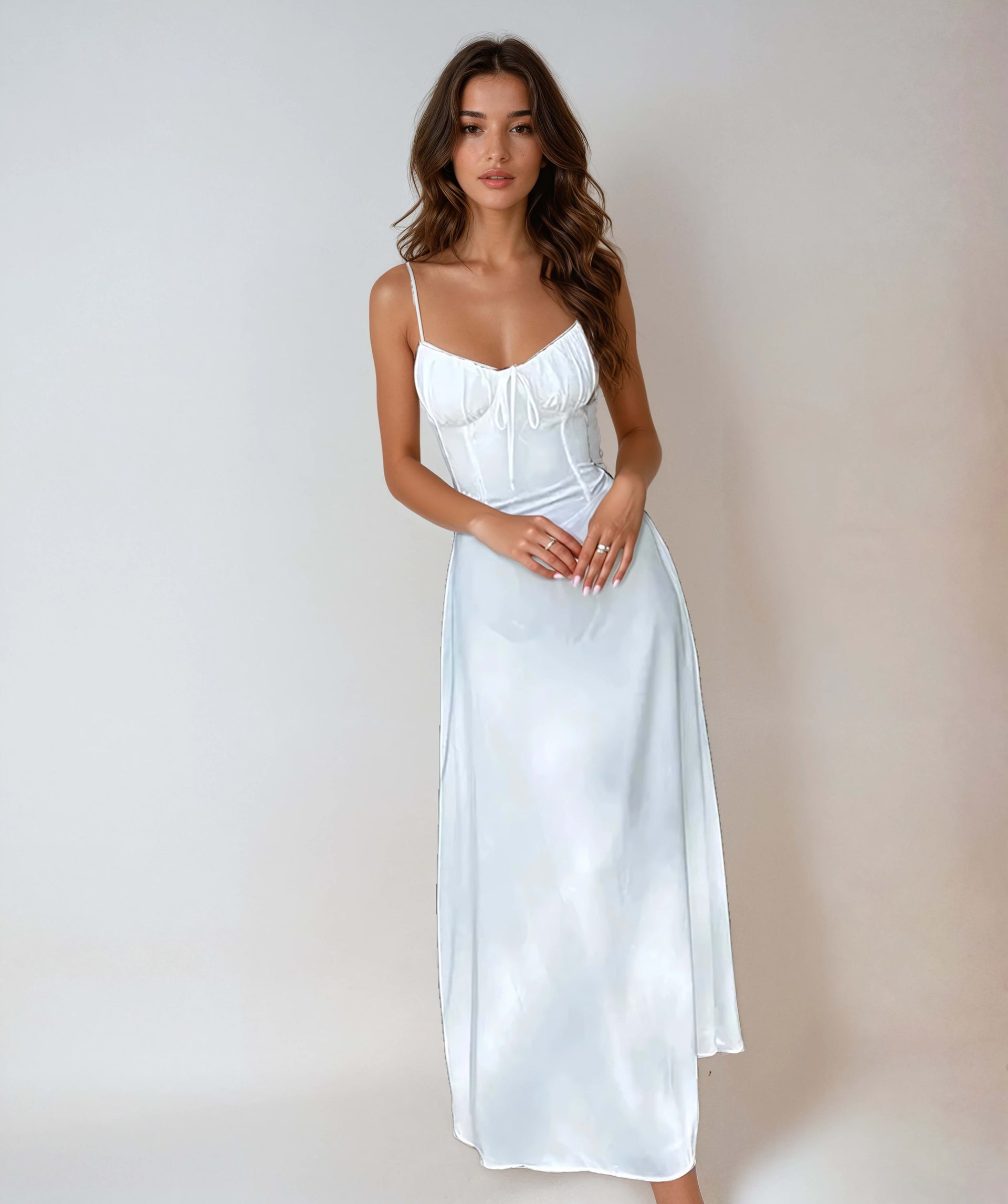 Maya Ruched Satin Wedding Guest Maxi Dress