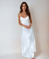 Maya Ruched Satin Wedding Guest Maxi Dress