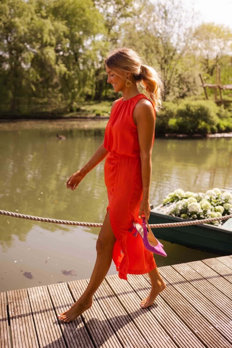 Caitlyn Sleeveless Round Neck Midi Dress with Split