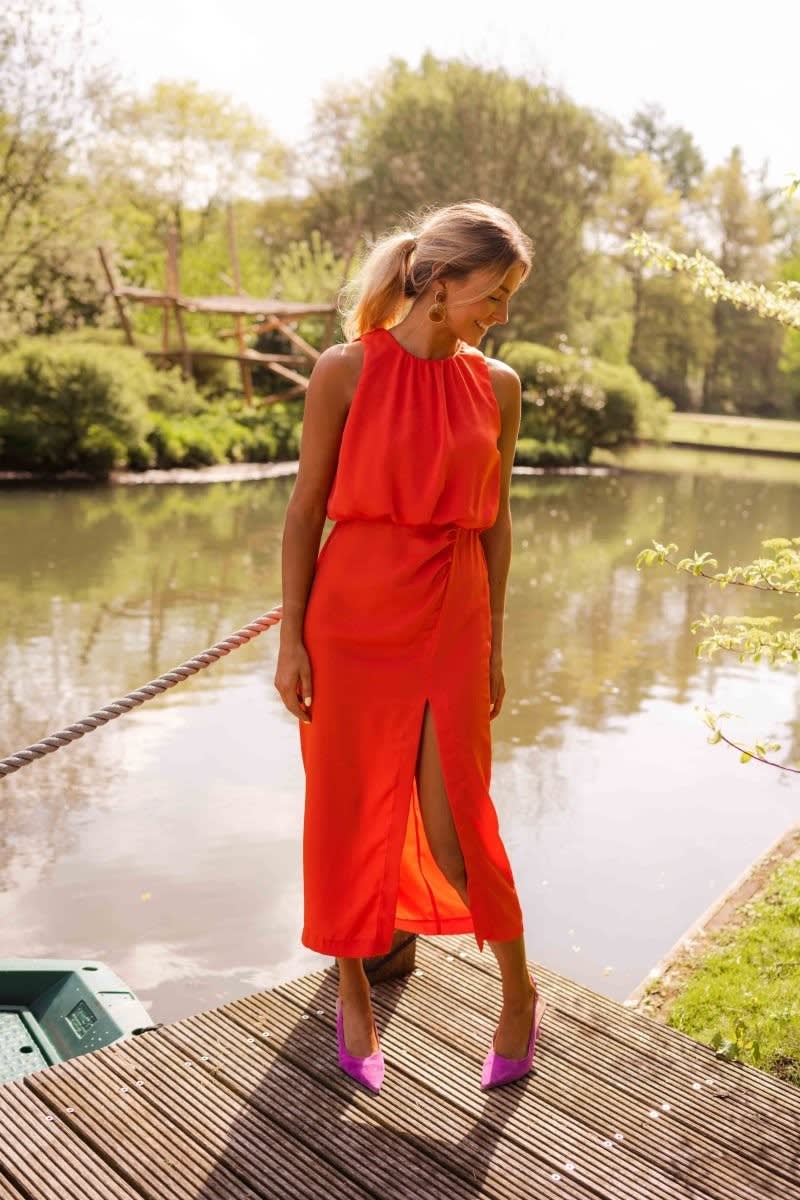 Caitlyn Sleeveless Round Neck Midi Dress with Split