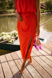 Caitlyn Sleeveless Round Neck Midi Dress with Split