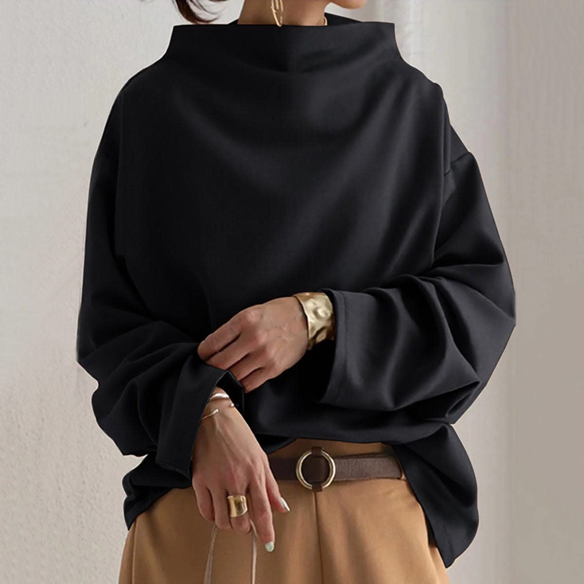 Merindah Relaxed Fit High Neck Top