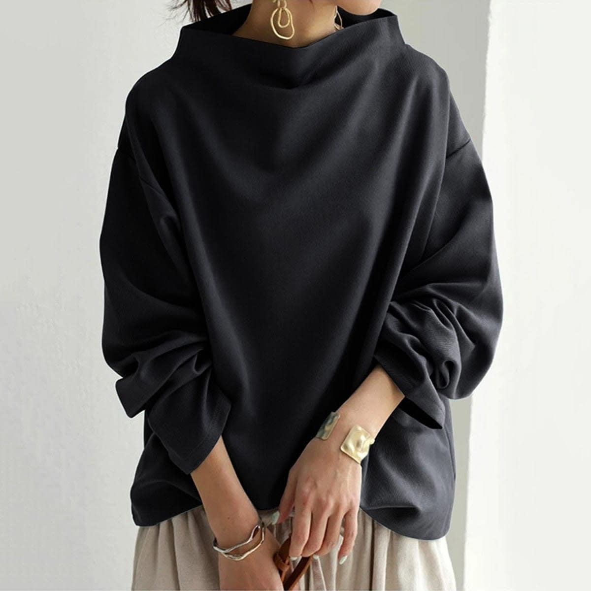 Merindah Relaxed Fit High Neck Top