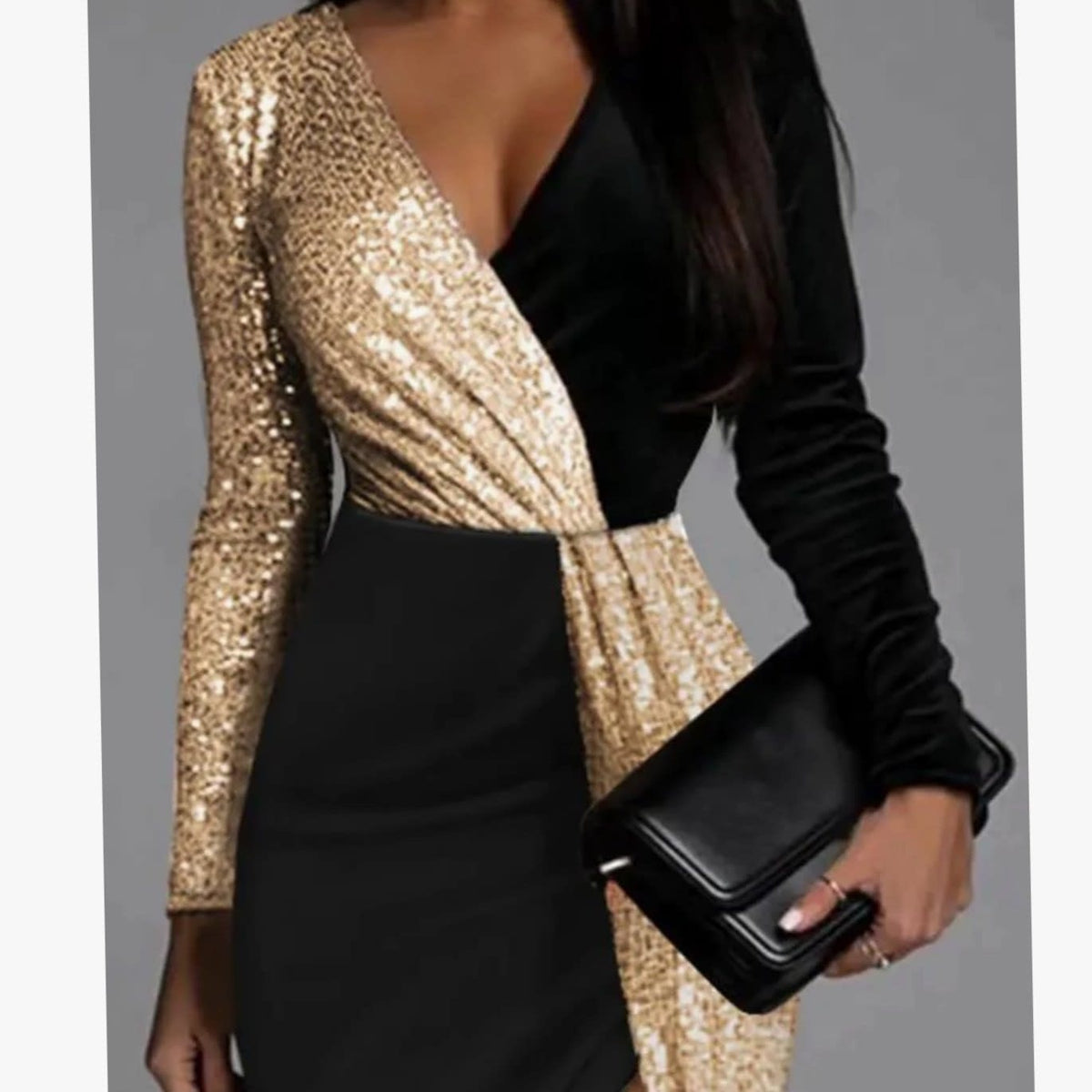 Bronte Gold Color Block Christmas Party Dress_2