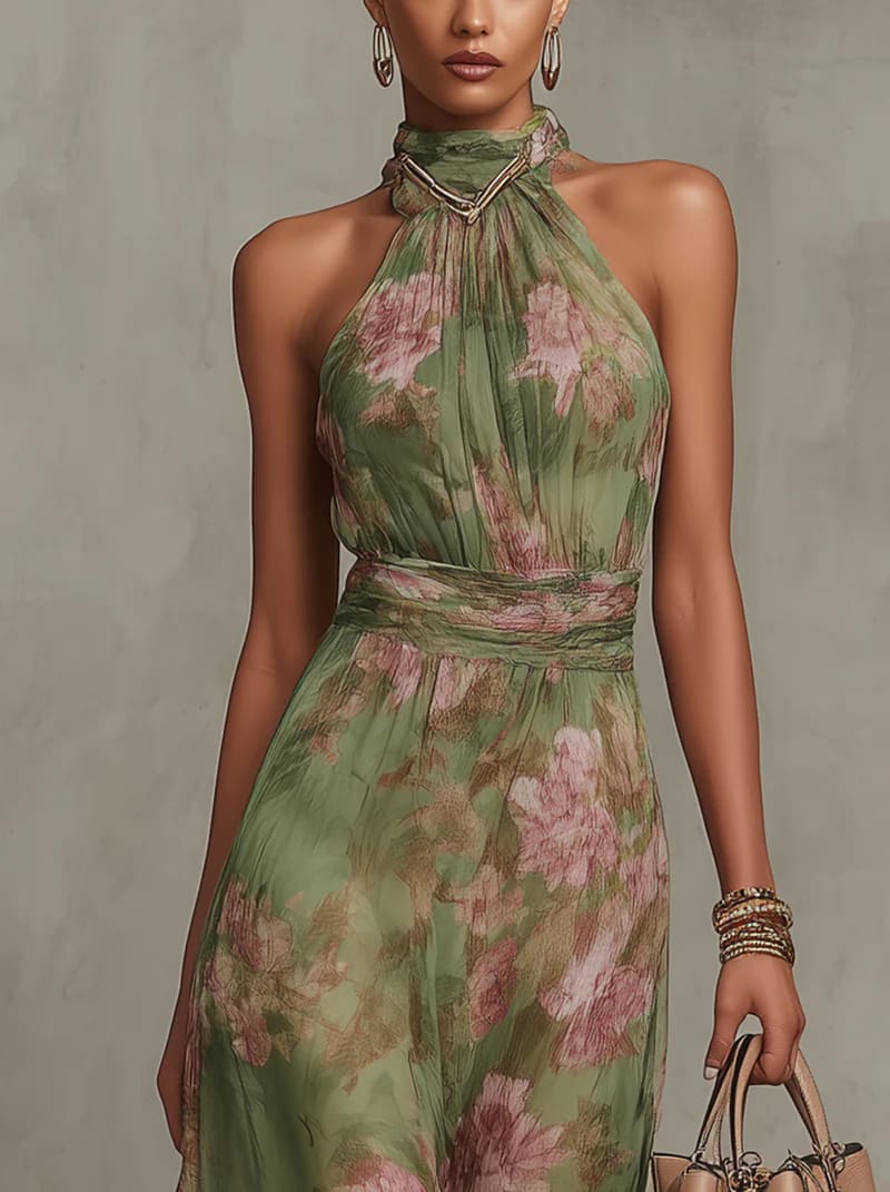 Aneira Floral Halter Maxi Dress