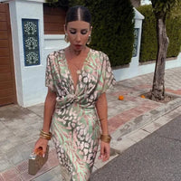 Daphne Printed Surplice Wedding Guest Midi Dress