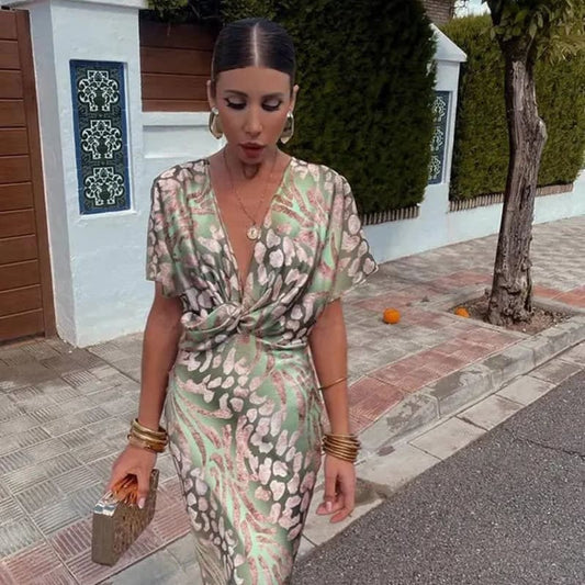 Daphne Printed Surplice Wedding Guest Midi Dress_1