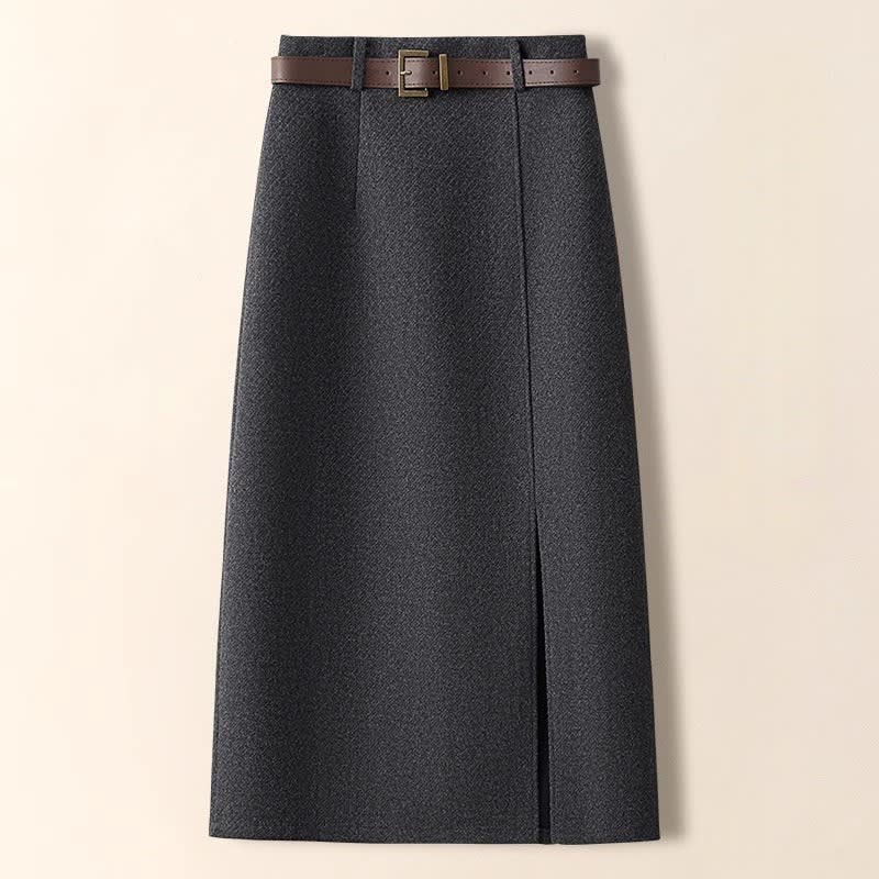 Livy Wool Belted Midi Skirt