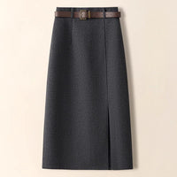 Livy Wool Belted Midi Skirt