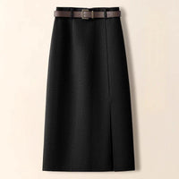 Livy Wool Belted Midi Skirt