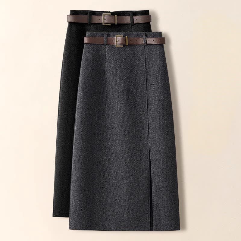 Livy Wool Belted Midi Skirt