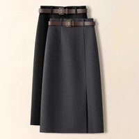 Livy Wool Belted Midi Skirt