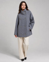Ines Stand Collar Wool Blend Pea Coat