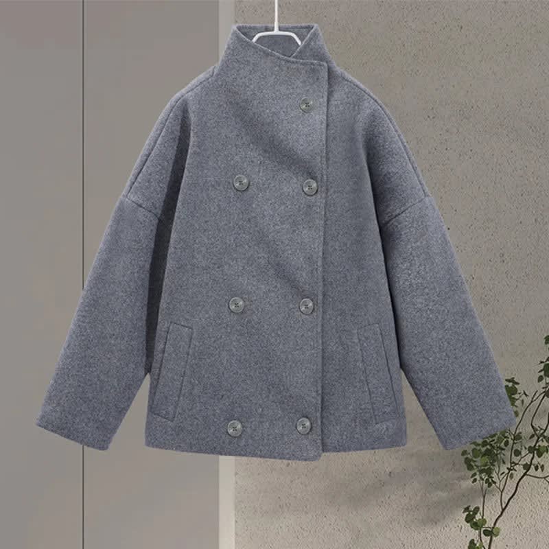 Ines Stand Collar Wool Blend Pea Coat