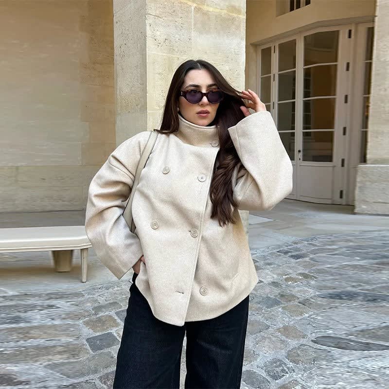 Ines Stand Collar Wool Blend Pea Coat_11