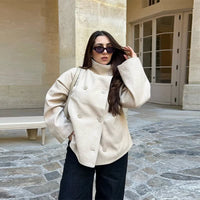 Ines Stand Collar Wool Blend Pea Coat