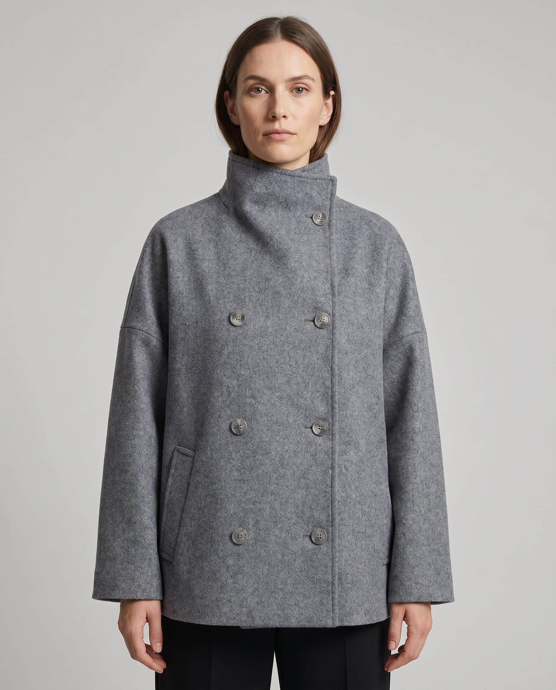 Ines Stand Collar Wool Blend Pea Coat