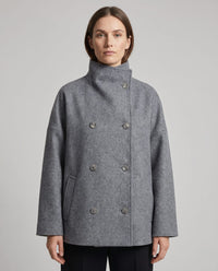 Ines Stand Collar Wool Blend Pea Coat