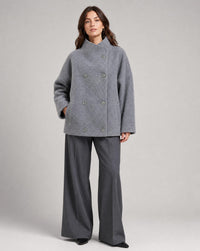 Ines Stand Collar Wool Blend Pea Coat